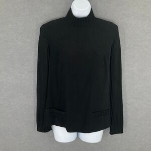 Talbots Sweater Womens Sz 12 Black Wool Blend Mock Neck
Ribbed Sleeve Preppy‎